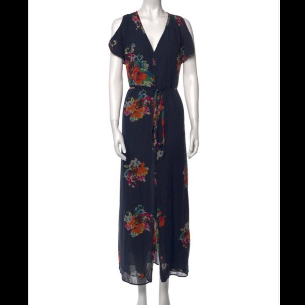 Joie Navy Floral Silk Maxi Dress